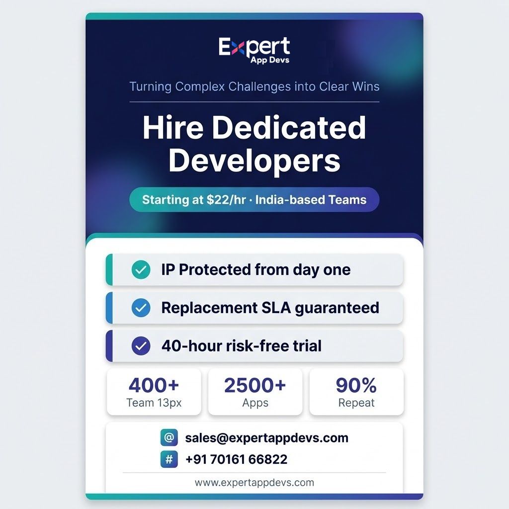 ExpertAppDevs Instagram post hire dedicated developers in 2026 starting at $22/hr. Contact sales@expertappdevs.com or +917016166822