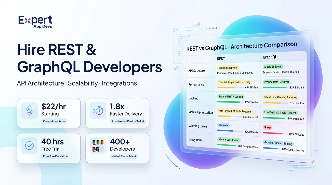 REST vs GraphQL developer hiring guide infographic for enterprise API architecture