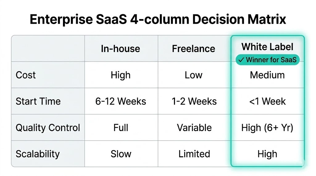 Decision framework comparing in-house hiring freelance and white label iOS development for SaaS companies Decision framework comparing in-house hiring freelance and white label iOS development for SaaS companies