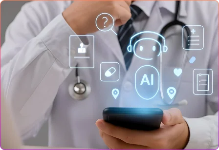 AI healthcare chatbot interface providing patient assistance, symptom guidance, and automated medical support