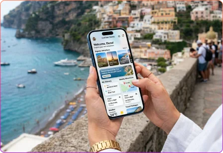 Electric mobility travel application offering route planning, tourist attractions, scooter rentals, navigation assistance, and local exploration features