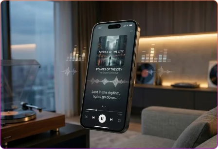 Music streaming app with playlists, audio recommendations, podcasts, and offline listening