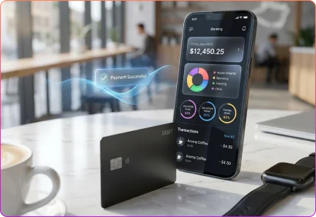 Neobanking mobile application offering digital account management, instant payments, virtual cards, and banking services