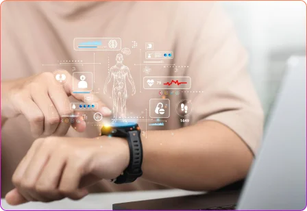 Wearable healthcare app connected with smart health devices for fitness tracking, heart monitoring, and real-time patient insights