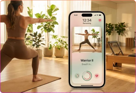 Yoga and Pilates app featuring guided sessions, pose tutorials, progress tracking, and live classes